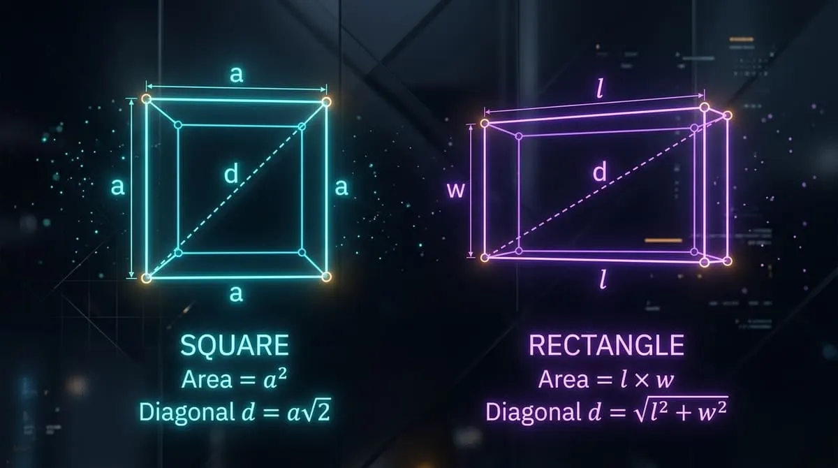 How to Calculate Area of Square and Rectangle: Complete Formulas, Diagonals & Real-Life Examples