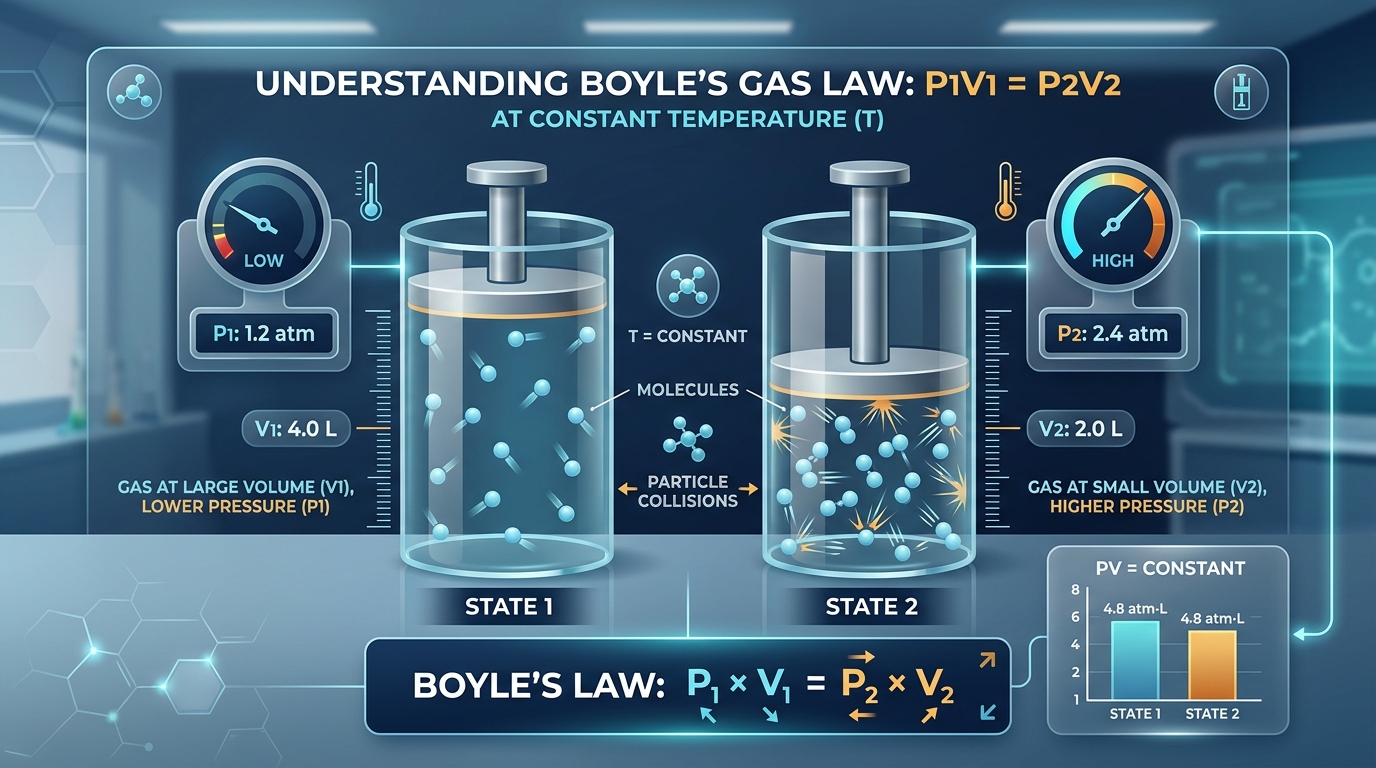 Understanding Boyle's Gas Law: P1V1 = P2V2 Infographic