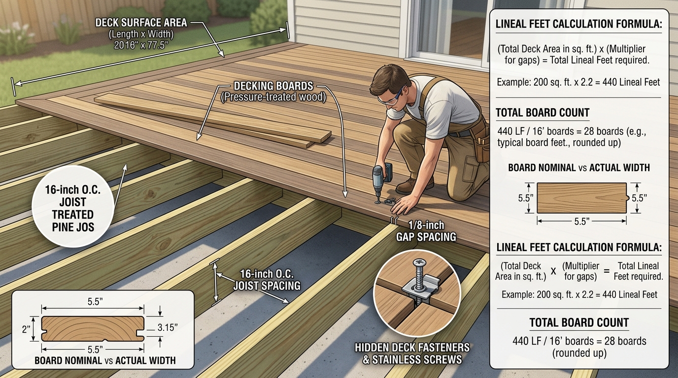 Decking Boards Lineal Feet and Fastener Estimator Guide