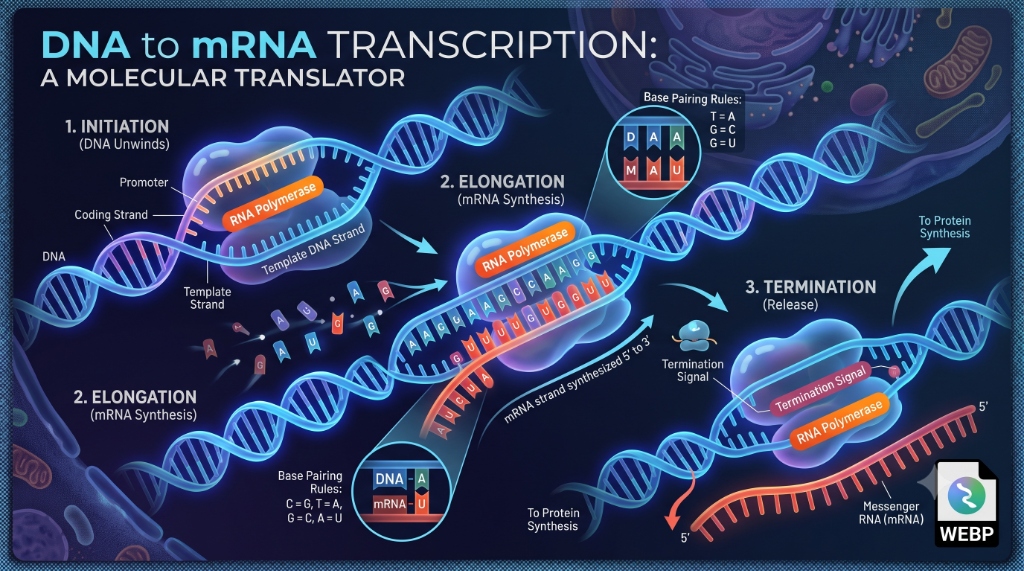 DNA to mRNA Transcription & Translation Infographic