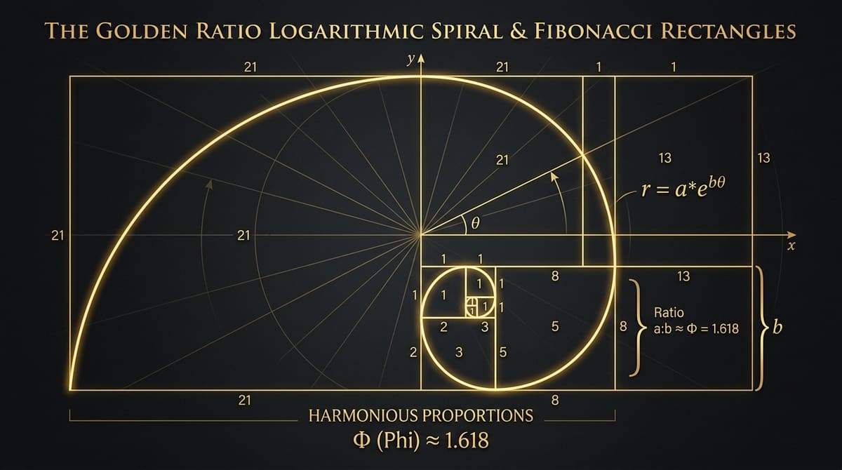 Golden Ratio Phi logarithmic spiral and Fibonacci romance growth sequence