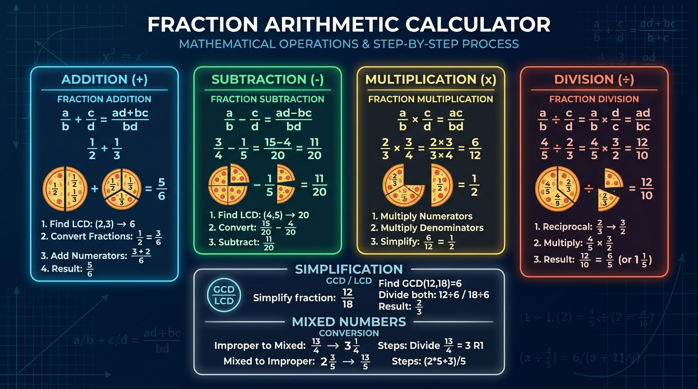 Fraction Arithmetic Calculator Infographic
