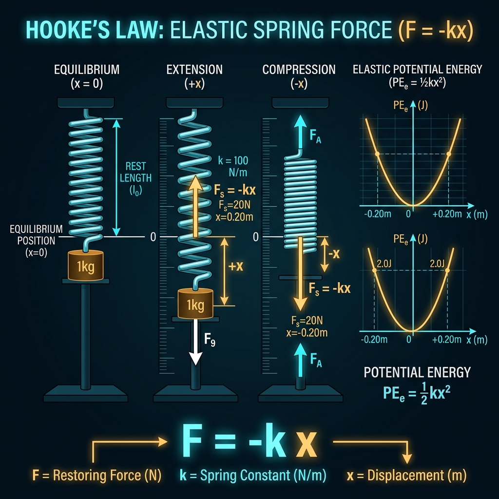 Hooke's Law: Elastic Spring Force and Energy