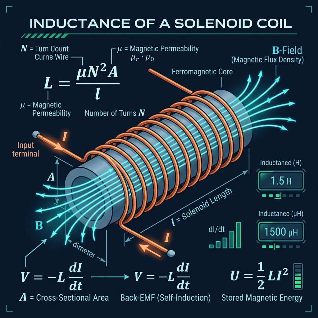 Inductance of a Solenoid Coil and Magnetic Energy Storage