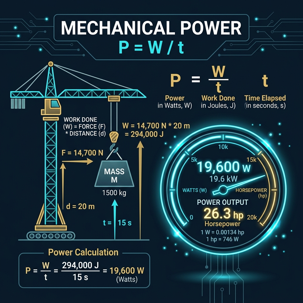 Mechanical Power, Work Done, Time, and Horsepower