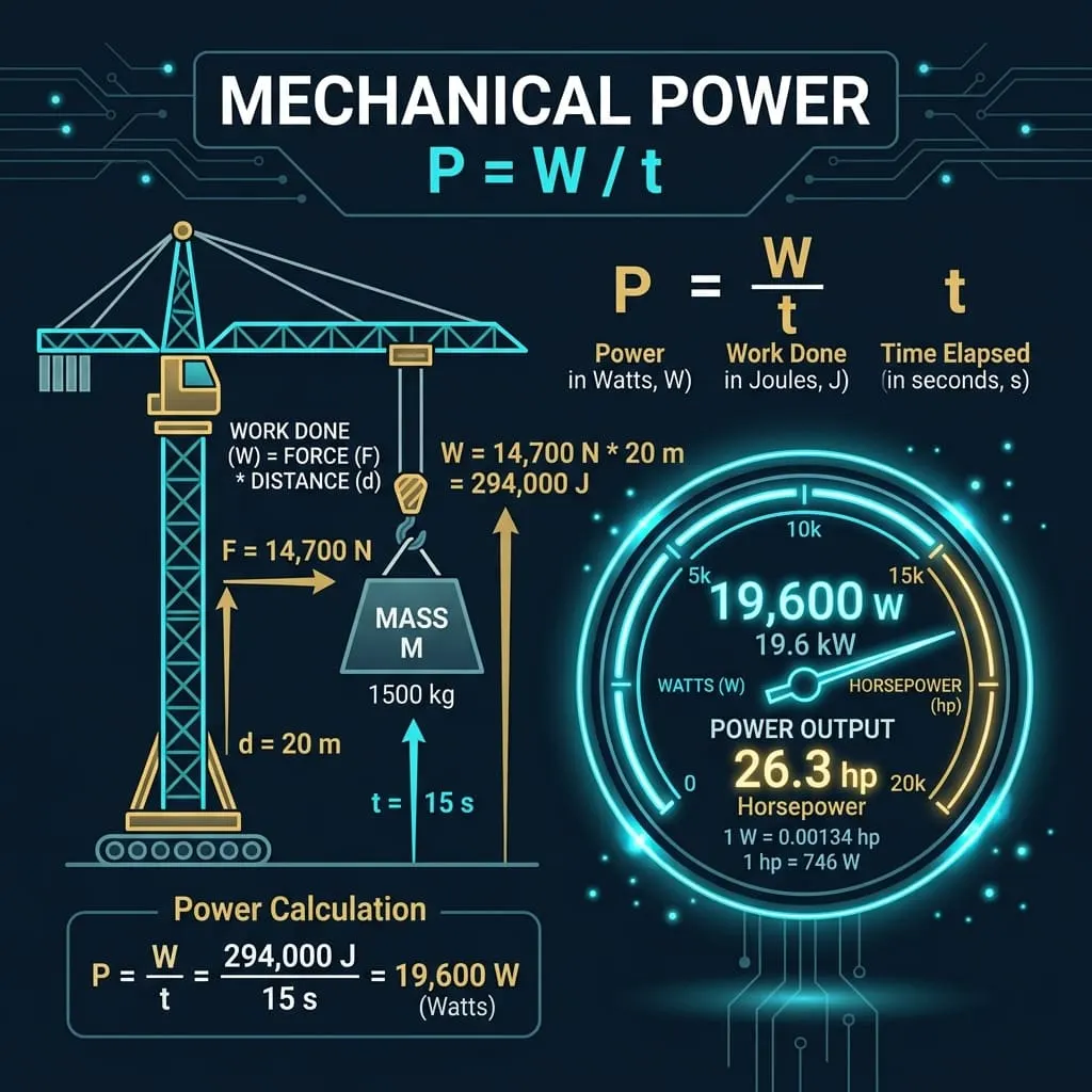 Mechanical Power, Work Done, Time, and Horsepower