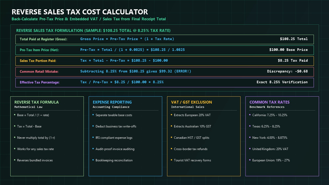 Reverse Sales Tax Cost Calculator Infographic