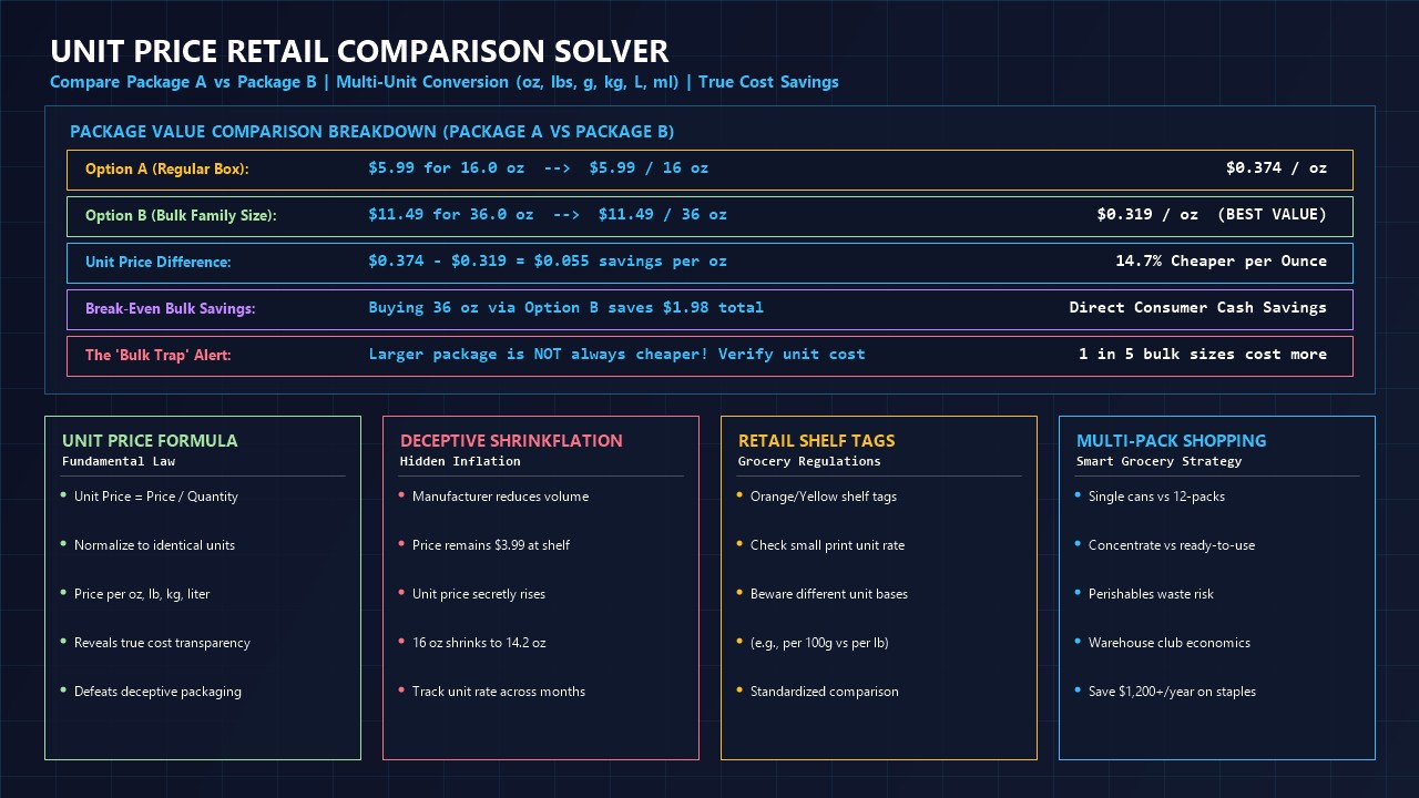 Unit Price Retail Comparison Solver Infographic
