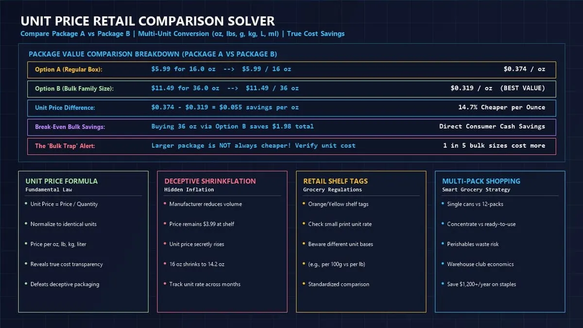 Unit Price Retail Comparison Solver Infographic