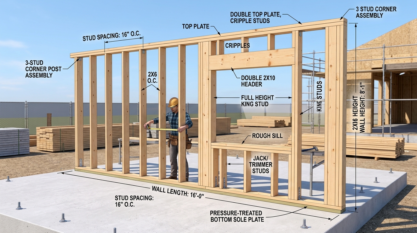 Wall Framing Studs Layout and Lumber Estimator Guide