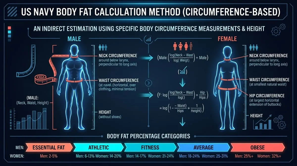 US Navy Body Fat Calculation Method Infographic