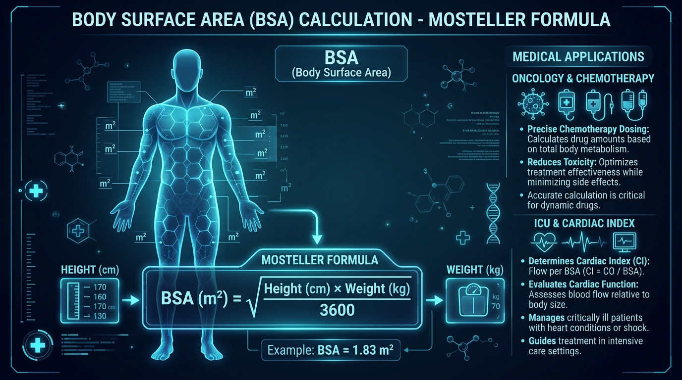 Body Surface Area Calculation - Mosteller Formula Infographic
