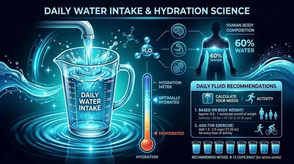 Daily Water Intake & Hydration Science Infographic